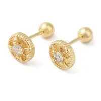 Flat Round Brass Micro Pave Clear Cubic Zirconia Cartilage Earrings