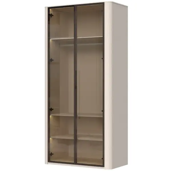 Dvoudveřová šatní skříň s osvětlením a prosklenými dveřmi renfri -