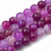 Dyed Natural Striped Agate/Banded Agate Round Bead Strands