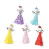 Glass Pearl Round Beaded with Polycotton Tassel Big Pendants