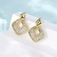 Rhombus Brass Micro Pave Clear Cubic Zirconia Dangle Stud Earrings