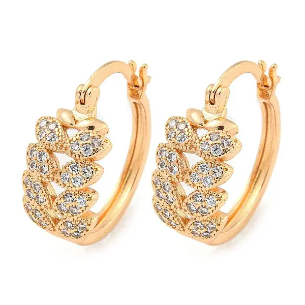 Brass Micro Pave Clear Cubic Zirconia Hoop Earrings