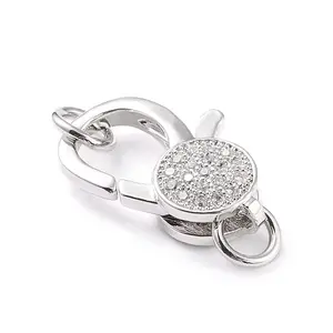 Brass Micro Pave Clear Cubic Zirconia Lobster Claw Clasp