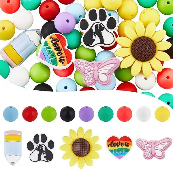 77Pcs 14 Style Food Grade Eco-Friendly Silicone Focal Beads