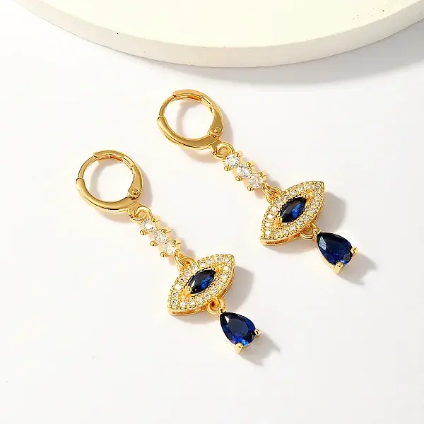 Elegant Brass Pave Cubic Zirconia Eye Leverback Earrings