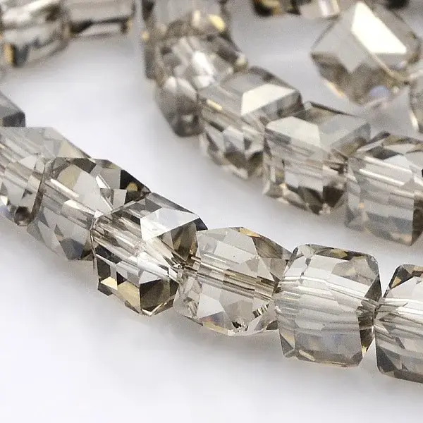 Half Plated Clear Glass Faceted Cube Beads Strands