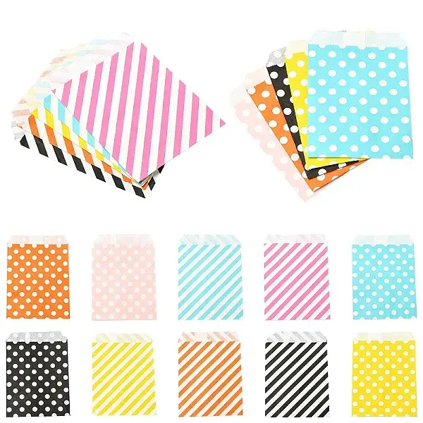 20Pcs 10 Styles Striped & Polka Dot Kraft Paper Bags