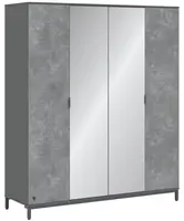 Čtyřdveřová šatní skříň se zrcadlem pluto - šedá