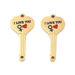 Ion Plating(IP) 304 Stainless Steel Black & FireBrick Enamel Female I Love You Key Connector Charms