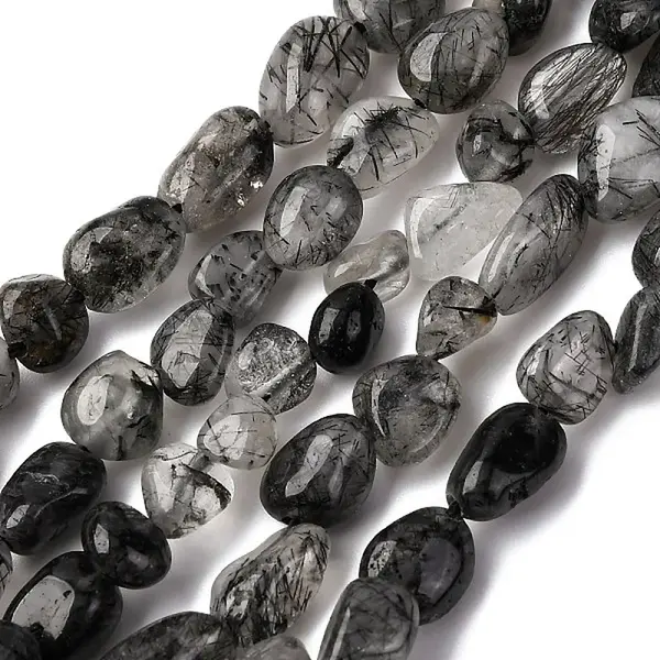 Natural Black Rutilated Quartz Beads Strands