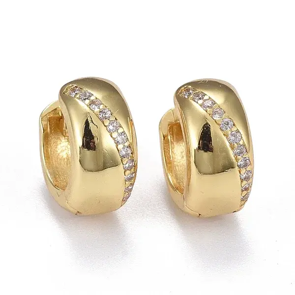 Brass Micro Pave Clear Cubic Zirconia Huggie Hoop Earrings