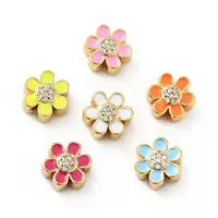 Flower Brass Micro Pave Clear Cubic Zirconia Beads