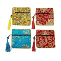 Chinese Brocade Tassel Zipper Jewelry Bag Gift Pouch