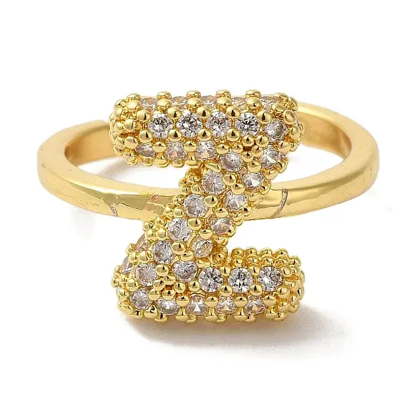 Rack Plating Letter Brass Micro Pave Clear Cubic Zirconia Adjustable Rings for Women