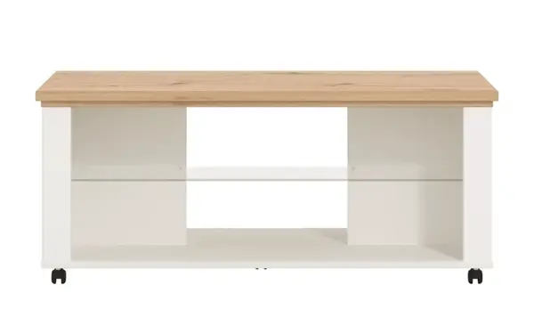 Konferenční stolek na kolečkách lotta - bílá/dub artisan