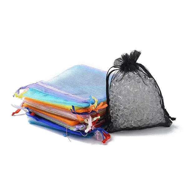 20Pcs 10 Colors Rectangle Organza Drawstring Bags