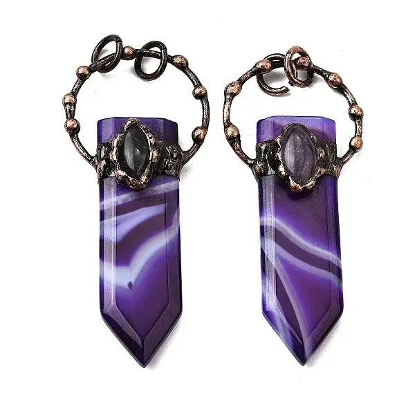 Dyed Natural Purple Banded Agate & Amethyst Sword Shape Big Pendants