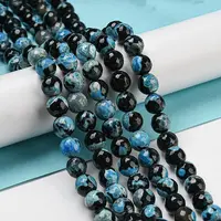 Faceted Round Dyed Natural Fire Crackle Agate Beads Strands