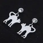 201 Stainless Steel Kitten Dangle Stud Earrings