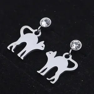 201 Stainless Steel Kitten Dangle Stud Earrings
