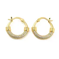 Brass Micro Pave Clear Cubic Zirconia Hoop Earrings