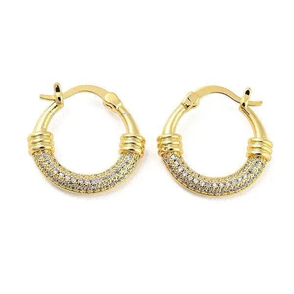 Brass Micro Pave Clear Cubic Zirconia Hoop Earrings