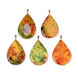 Brass Pave Dyed Natural Agate Big Pendants