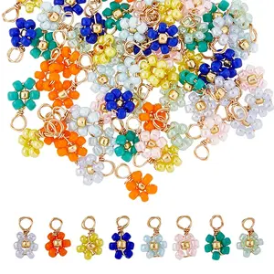 80Pcs 8 Color Glass Seed Beaded Flower Charms