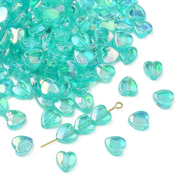 Green AB color Plated Acrylic Heart Beads