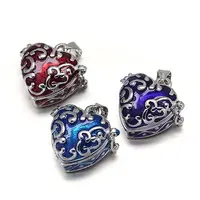 Enamel Heart Rack Plating Platinum Brass Prayer Box Pendants