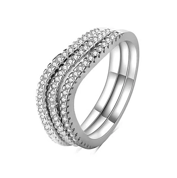 MOISS Trojitý strieborný prsteň so zirkónmi R00023 58 mm