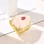 Natural Rose Quartz Cuff Open Rings