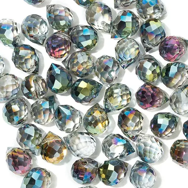 50Pcs Teardrop Electroplated Transparent Glass Charms