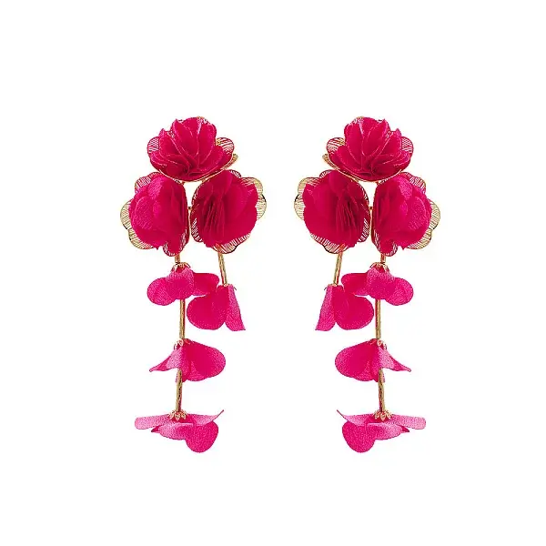 Alloy Cloth Flower Tassel Stud Earrings