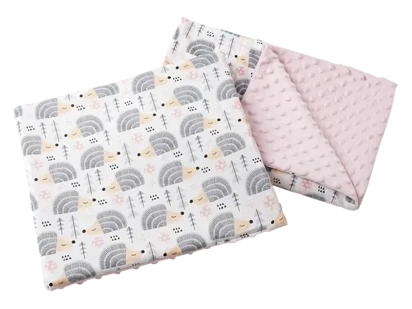 Medi Partners Quilt 55x75 + pillow 35x30 cotton + minky – Gray Hedgehogs + light pink minky