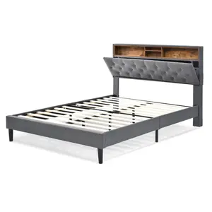 STILVORA ČALOUNĚNÁ POSTEL 140/200 cm šedá s úložným čelem a LED, len
