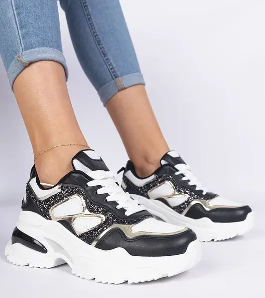 Gemre Black women's sneakers decorated with glitter Sandoria