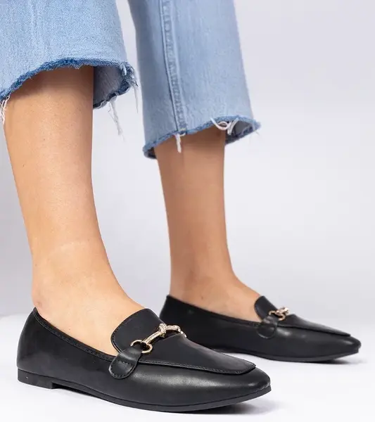 Gemre Black elegant loafers with a gold ornament and rhinestones Kalisa