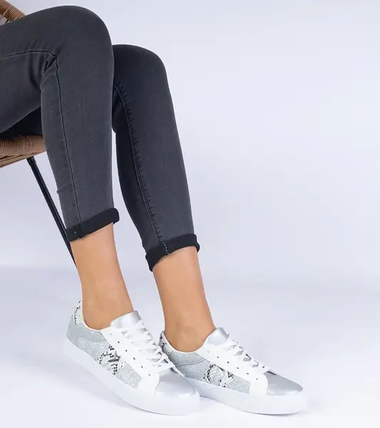 Gemre Women's Silver Sneakers with Animal Motif Walorin