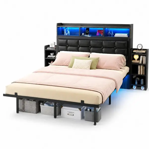CHICFURN ČALOUNĚNÁ POSTEL 140/190 cm v šedé barvě s LED, USB a USB-C