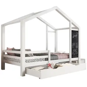 CHICFURN DOMEČKOVÁ POSTEL 90/200 cm v bílé barvě s tabulí a 2 zásuvkami