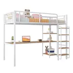 OKWISH VYSOKÁ postel 203,5/96,8/183,7 cm bílá s psacím stolem a policemi z kovu a MDF