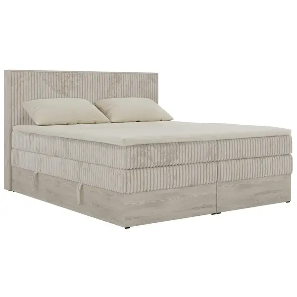 MKS POSTEL BOXSPRING NORDIC KING 140/200 - Béžová Manšestr - Topper Visco - H3