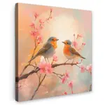 MuchoWow OBRAZ NA PLÁTNĚ Robins - Ornamental - Blossom branch 20x20 cm