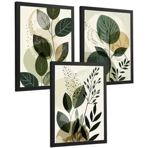 Nacnic PLAKAT Sada 3 Green Botanica A4 Černý rám