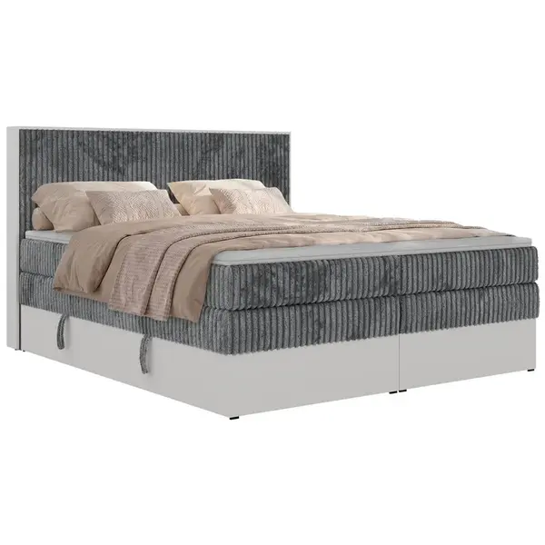 MKS POSTEL BOXSPRING TRAVIT KING 140/200 - Šedá Manšestr - Topper T25 - H3