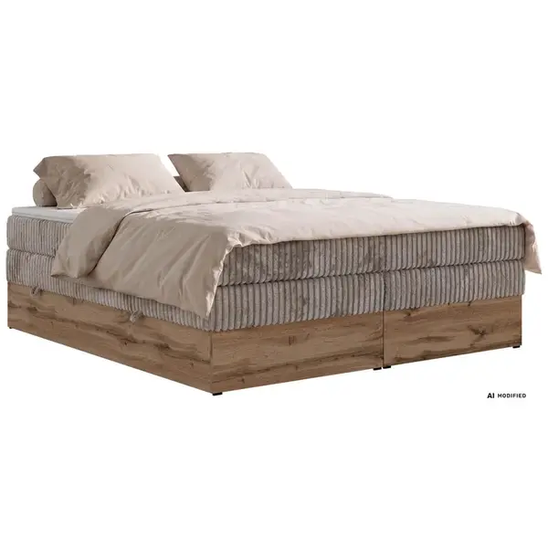 MKS POSTEL BOXSPRING WOOD ZERO KING 160/200 - Světle hnědá Manšestr - Topper Visco - H3