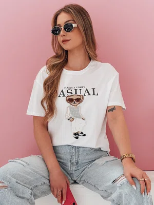 T-shirt damski z misiem MISTREET biały Dstreet