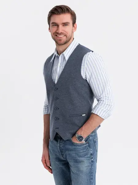Ombre Fitted elegant men's structured knit vest - navy blue
