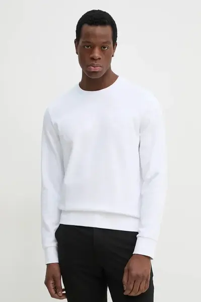 Bavlněná mikina BOSS pánská, bílá barva, s aplikací, 50536797